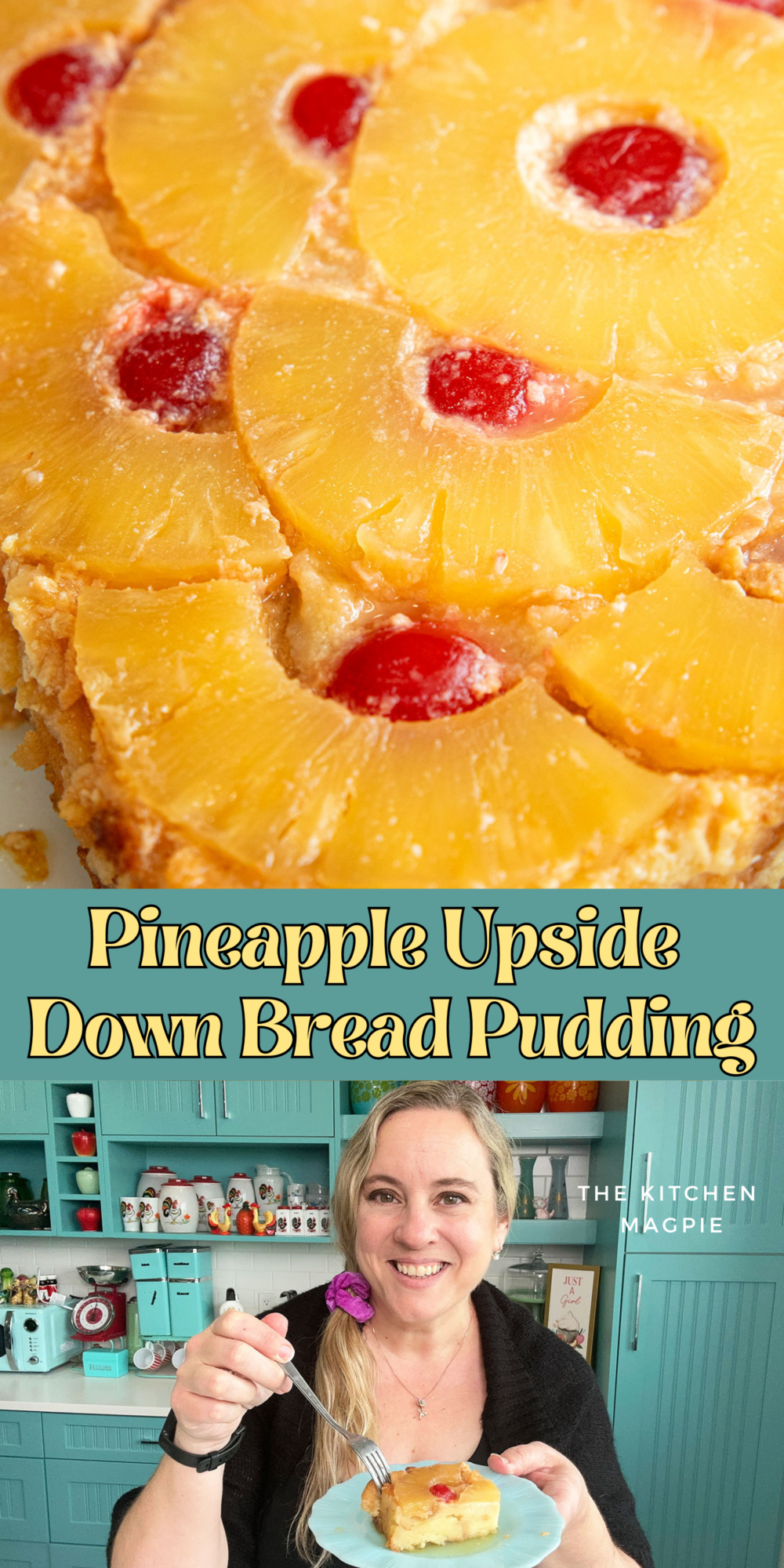 This easy recipe combines bread pudding with pineapple upside-down cake, making it perfect for a weekend breakfast or dessert. #dessert #pineapple #breadpudding #breakfast